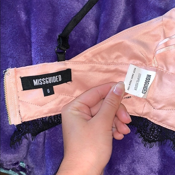 Missguided Pink Satin Black Lace Crop Top Bralette - Picture 7 of 7